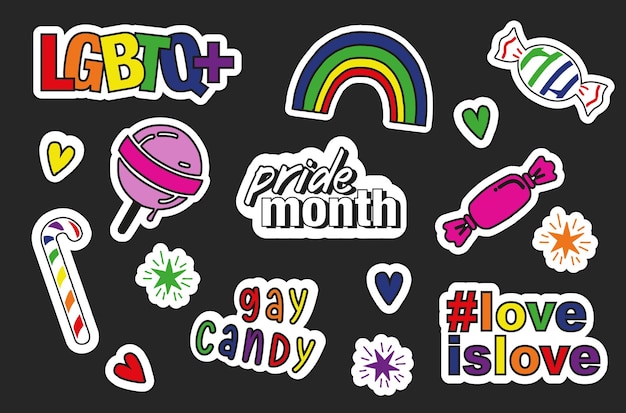 Una colección de stickers que dicen el mes del orgullo