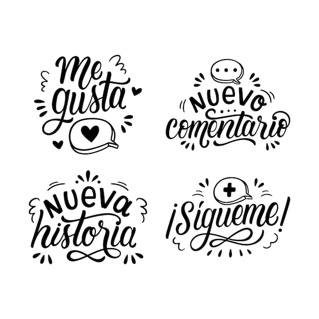 Vector colección de stickers de redes sociales de letras en español.