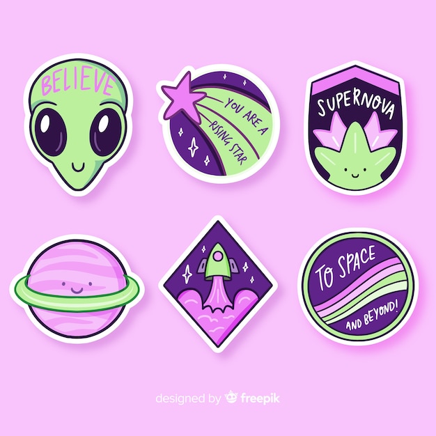 Vector colección de stiker de espacio de diseño plano