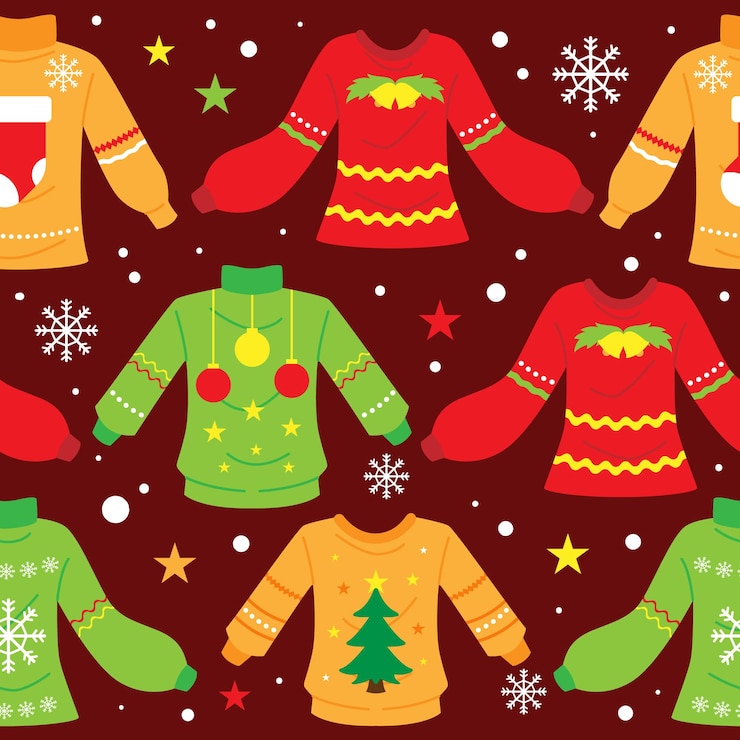 Vector una colección de suéteres de navidad con un copo de nieve en la parte superior