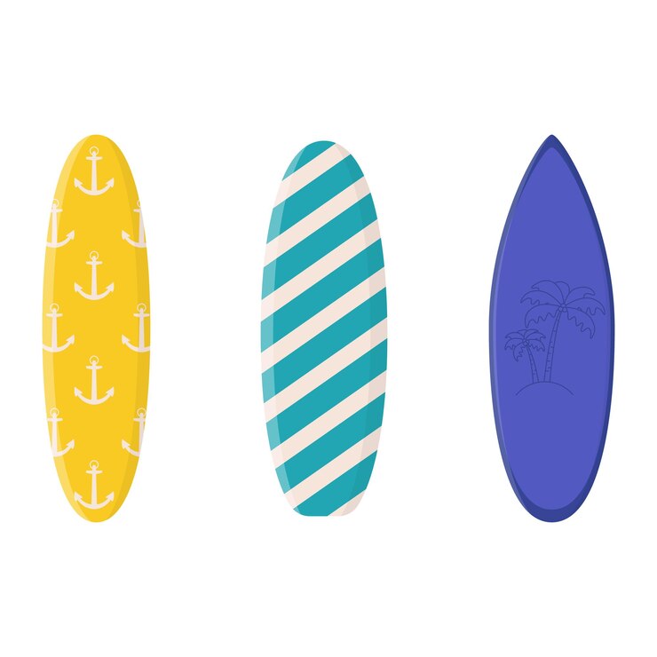 Vector colección de tablas de surf de dibujos animados con diseño de verano actividad de ocio deportivo de verano