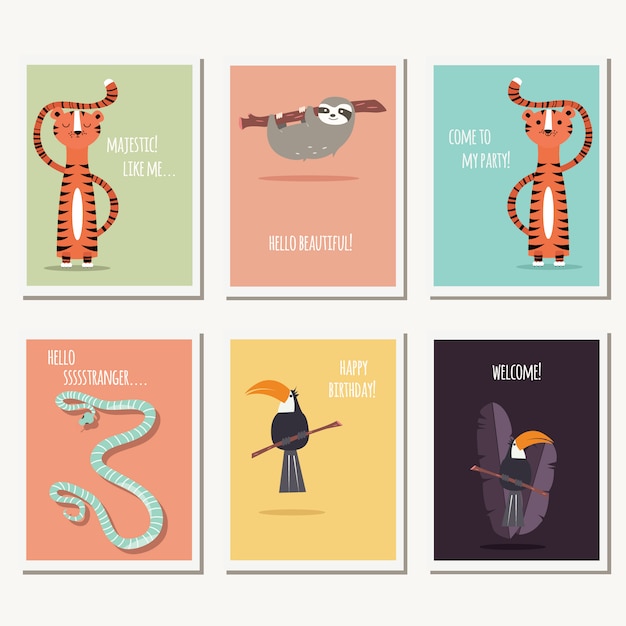 Vector colección de tarjetas de animales