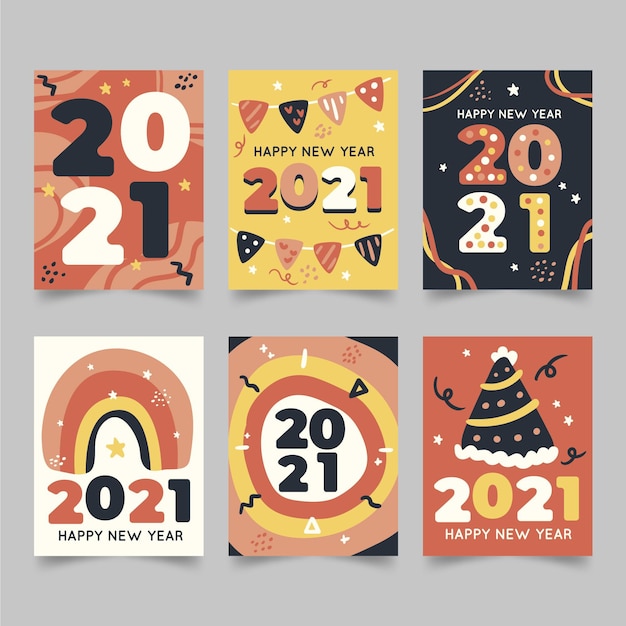 Colección tarjetas año nuevo 2021 dibujadas a mano