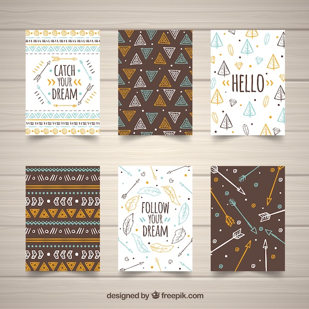 Vector colección de tarjetas boho en estilo hecho a mano