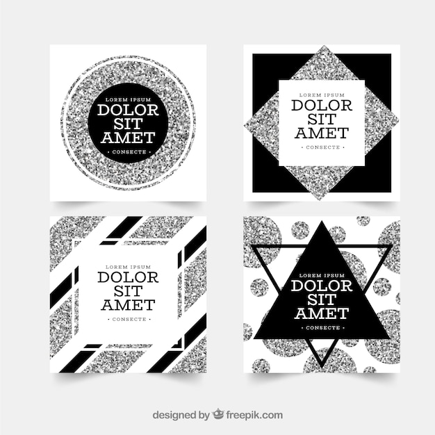 Colección de tarjetas de brillo con color plateado