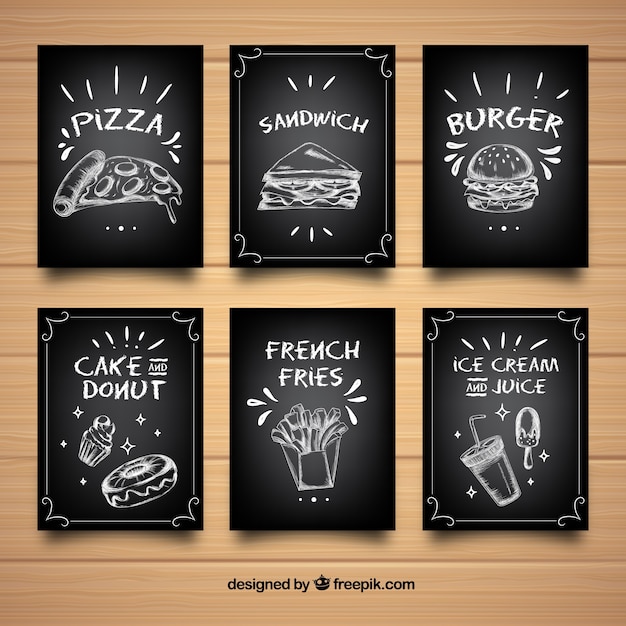 Vector colección de tarjetas de comida dibujadas a mano