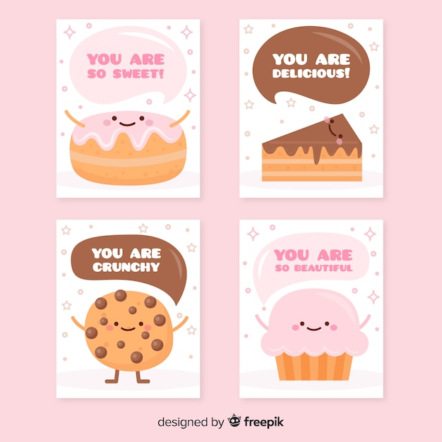 Colección de tarjetas de comida en diseño plano