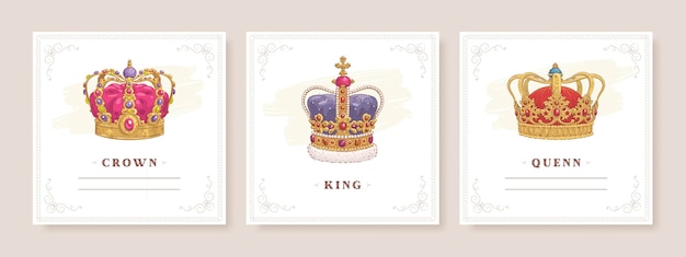 Vector colección de tarjetas de coronas reales vectoriales