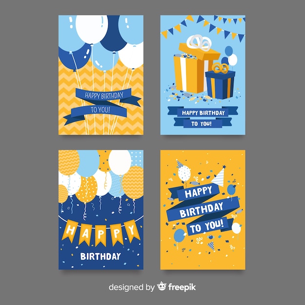 Vector colección de tarjetas de cumpleaños en diseño plano