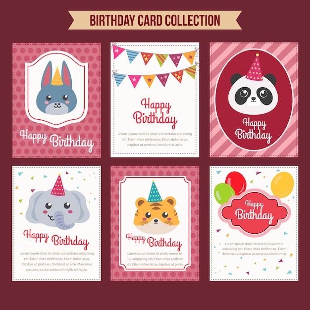 Colección de tarjetas de cumpleaños en estilo plano