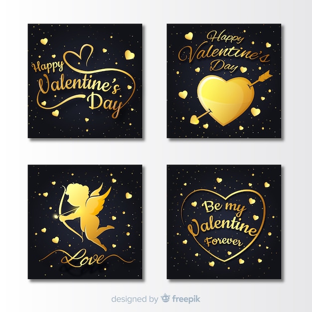 Colección tarjetas doradas san valentín