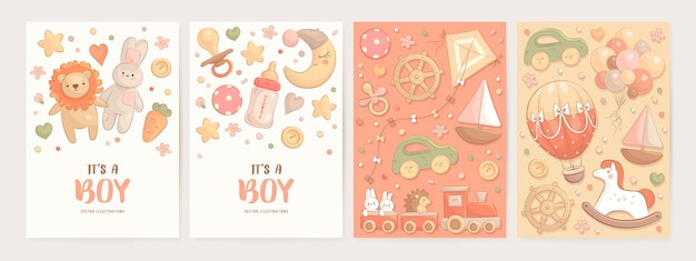Colección de tarjetas de ducha de bebé vectorial