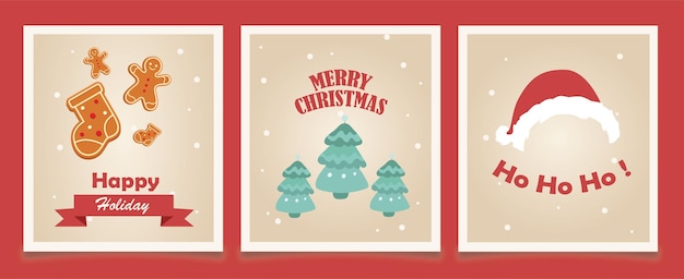 Colección de tarjetas de elementos planos de Navidad