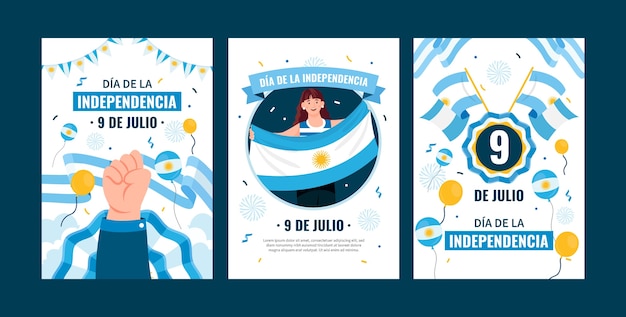 Vector colección de tarjetas de felicitación para la celebración del día de la independencia argentina