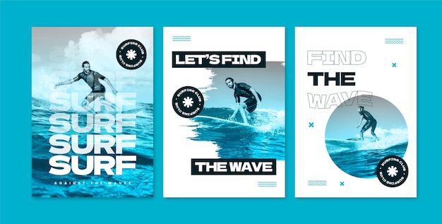 Vector colección de tarjetas de felicitación del día internacional del surf gradient