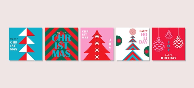 Colección de tarjetas de felicitación de Feliz Navidad y Feliz Año Nuevo con concepto de moda