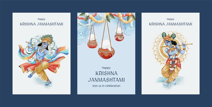 Vector colección de tarjetas de felicitación para el janmashtami