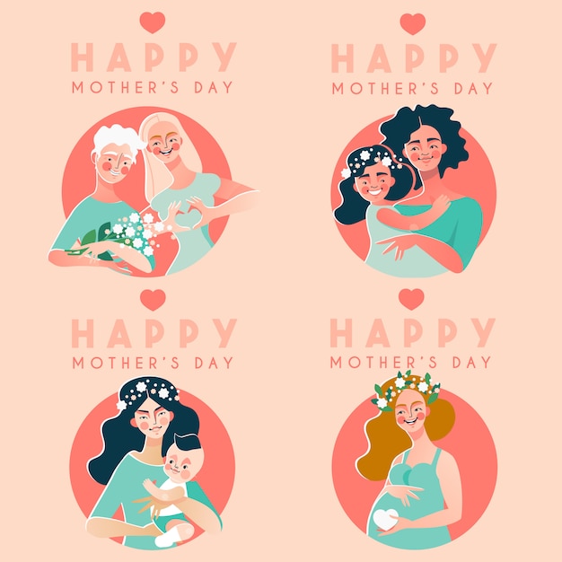 Vector colección de tarjetas de feliz día de la madre