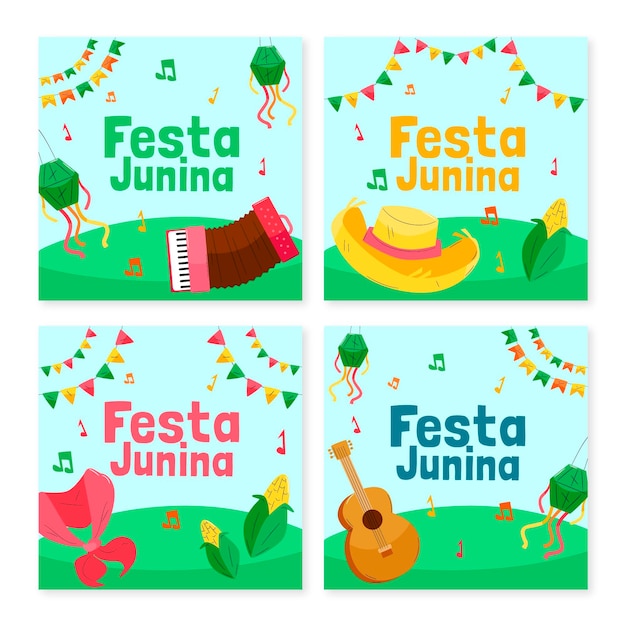 Vector colección tarjetas festa junina dibujadas a mano