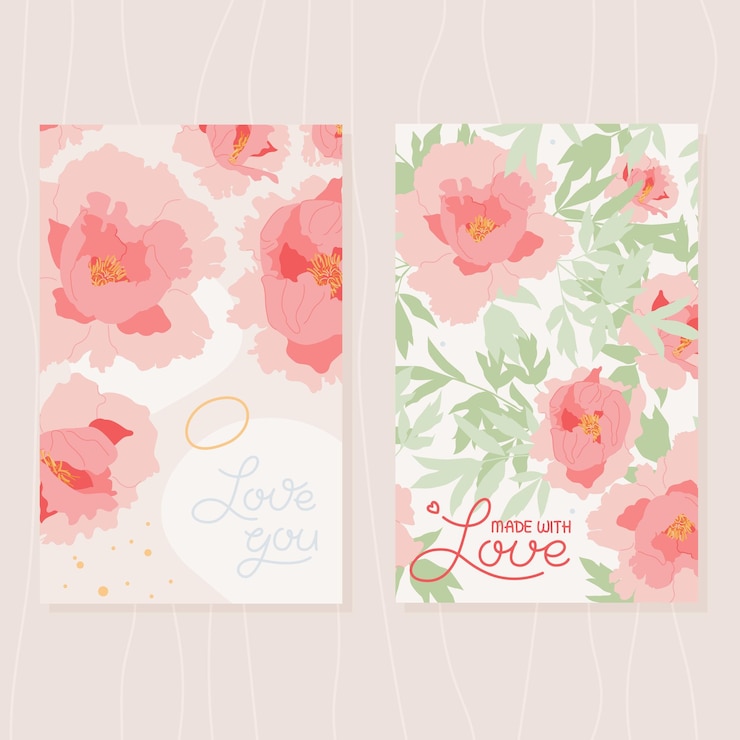 Vector colección de tarjetas florales con delicadas peonías vector
