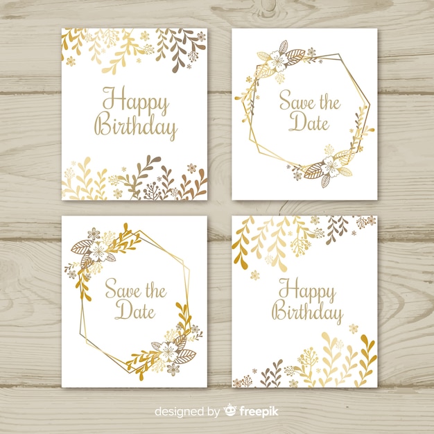 Vector colección de tarjetas de flores doradas