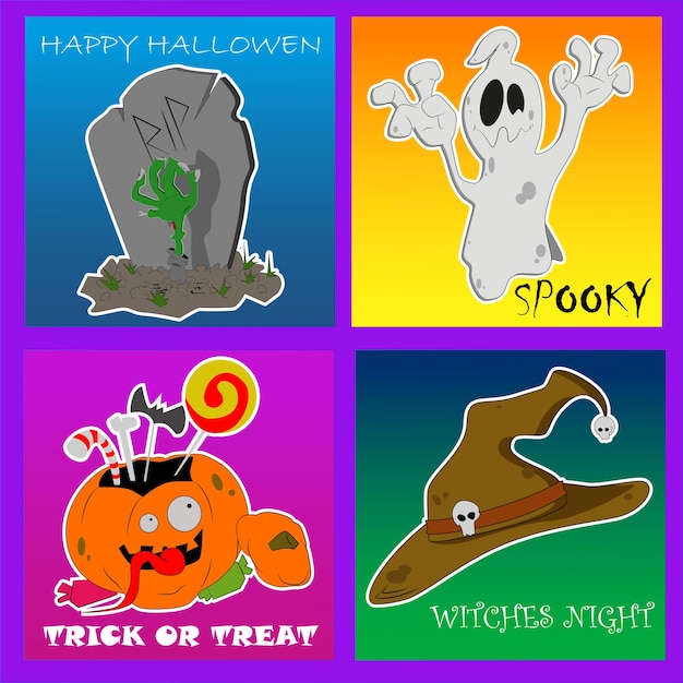 Vector colección de tarjetas de halloween con texto en fondo de color