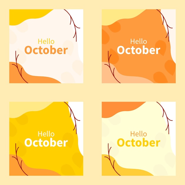 Colección de tarjetas Hola octubre en ilustración de diseño plano