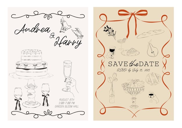 Colección de tarjetas de invitación de boda Guardar la fecha Diseño minimalista Ilustración vectorial editable