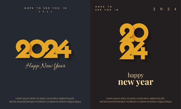 Colección de tarjetas minimalistas para la celebración del año nuevo 2024 Fondo vectorial premium año nuevo 2024