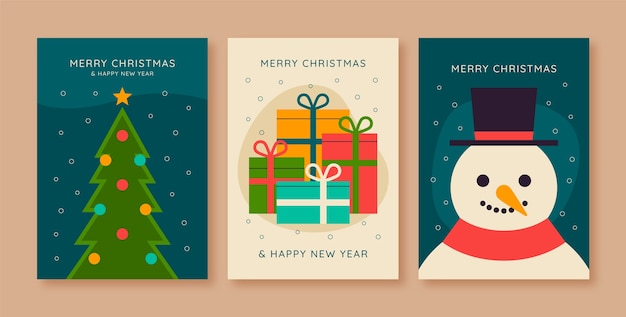 Colección de tarjetas minimalistas de navidad planas
