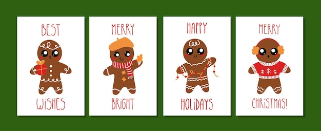 Colección de tarjetas de navidad con pan de jengibre y letras a mano lindas galletas de jengibre para hornear en invierno