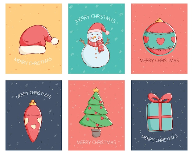 Vector colección de tarjetas navideñas con estilo de dibujo a mano el mejor uso para carteles de invitación y banner web