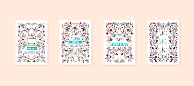 Vector colección tarjetas navideñas ornamentales dibujadas a mano