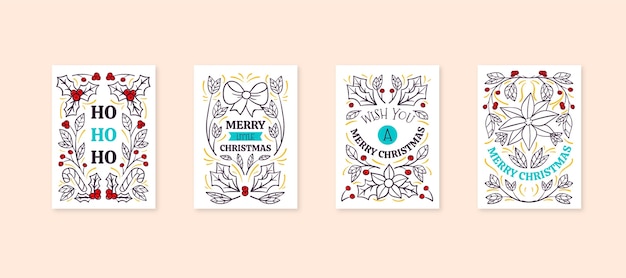 Vector colección tarjetas navideñas ornamentales dibujadas a mano