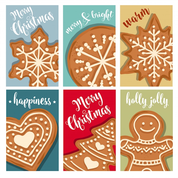 Vector colección de tarjetas navideñas con pan de jengibre.