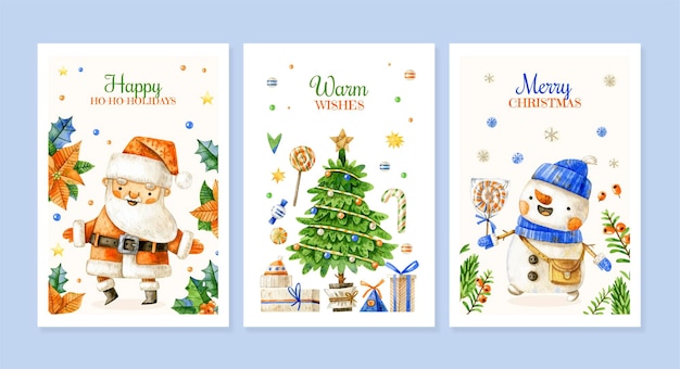 Colección de tarjetas navideñas con Papá Noel y árbol de Navidad