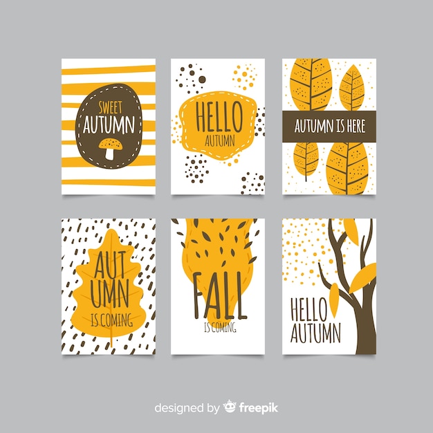 Vector colección de tarjetas de otoño dibujadas a mano