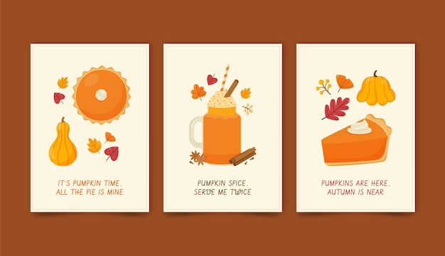 Vector colección de tarjetas de otoño planas