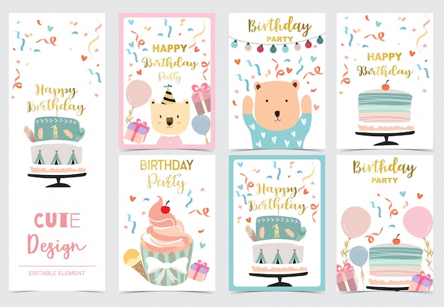 Vector colección de tarjetas con pastel