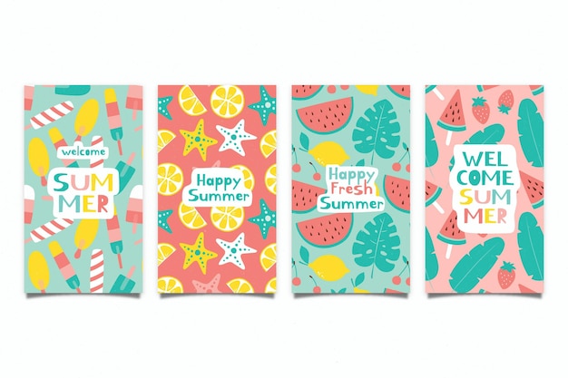 Colección de tarjetas planas orgánicas de verano