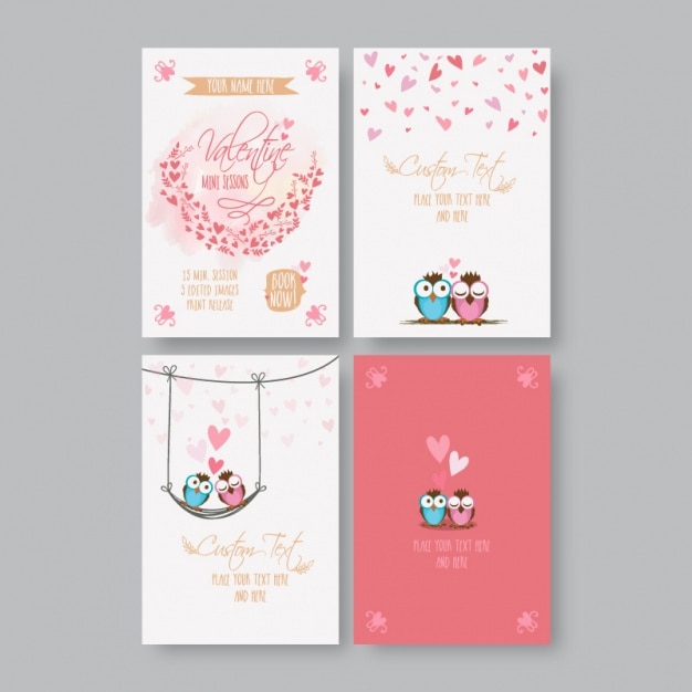 Colección de tarjetas de san valentín con búhos lindos