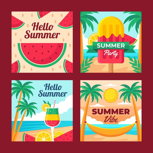 Colección de tarjetas de verano planas