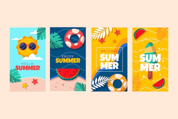 Colección de tarjetas de verano planas