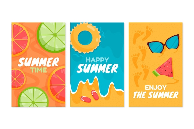 Vector colección de tarjetas de verano planas