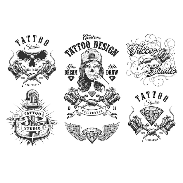 una colección de tatuajes que incluye un diseño de tatuaje y un cráneo