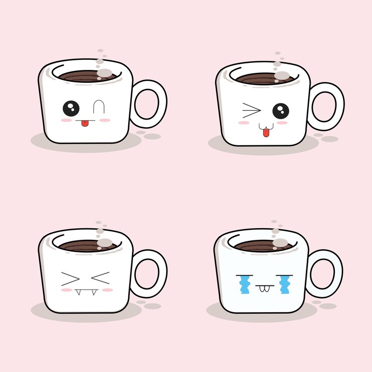 Colección de taza de café kawaii lindo vector