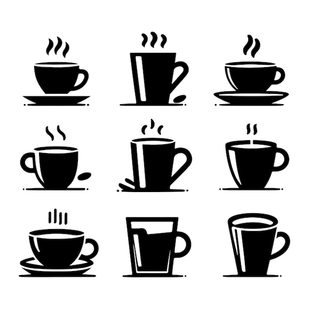 una colección de tazas de café con las palabras café en ellas