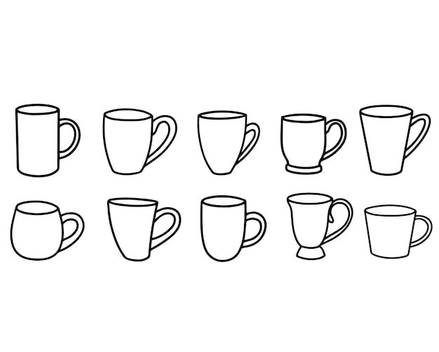 Colección de tazas Ilustración vectorial en estilo Doodle