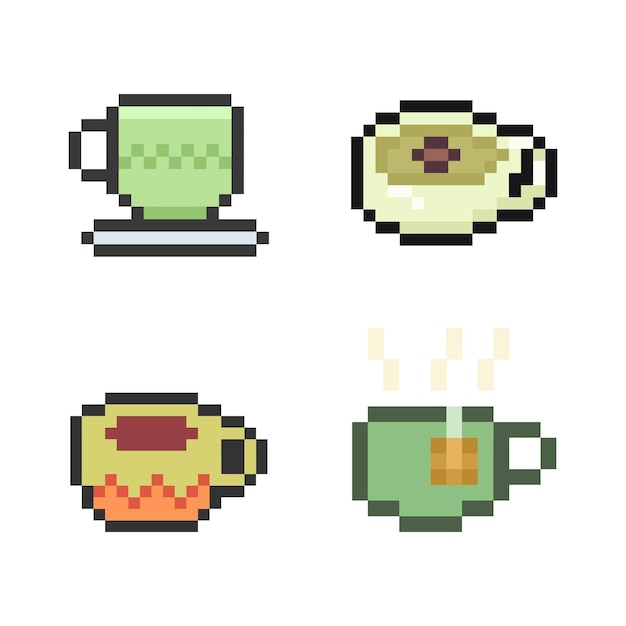 Colección de tazas de té de Pixel Art