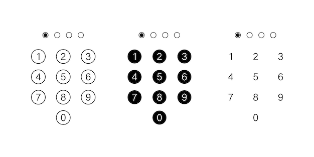 Colección de teclado de código de acceso. Campo de entrada de paso de verificación de seguridad de código PIN.